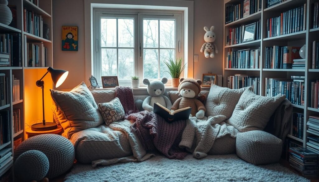 Cozy Reading Nook with Crochet Decor