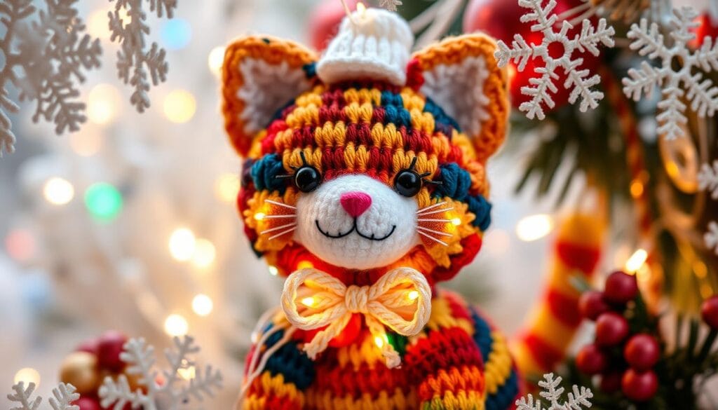 Festive Amigurumi Cat Ornament Embellishments